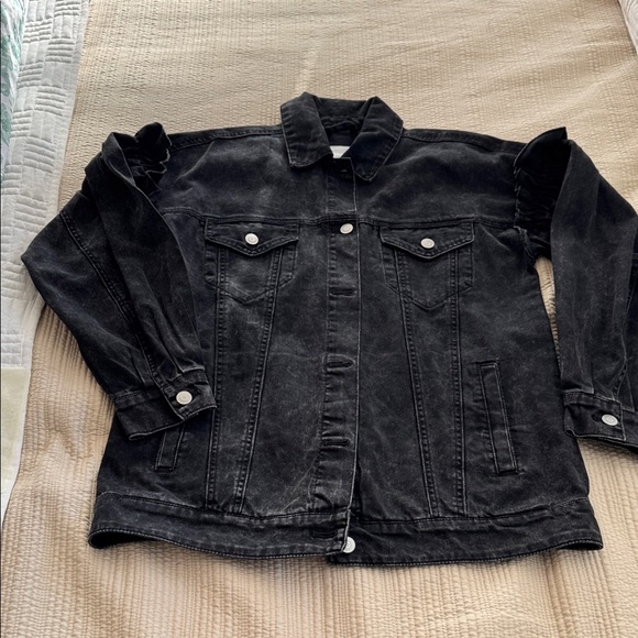 Avec Les Filles Jackets & Blazers - Avec Les Filles Acid Washed Black Denim Jacket